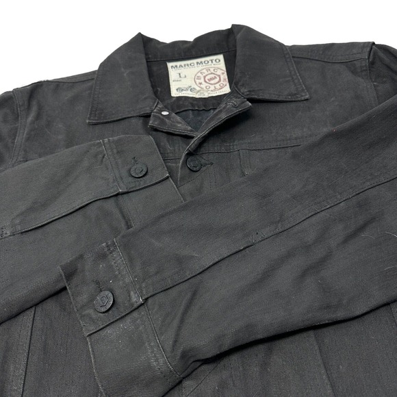 Marc‎ Moto A Rebel Division Andrew Marc Black Denim Cole Jean Jacket Size Large - Picture 4 of 11